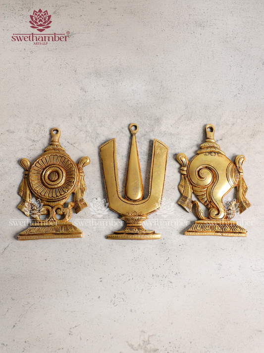 Shank Chakra Namam Brass Wall Hanging for Pooja & Home Decor