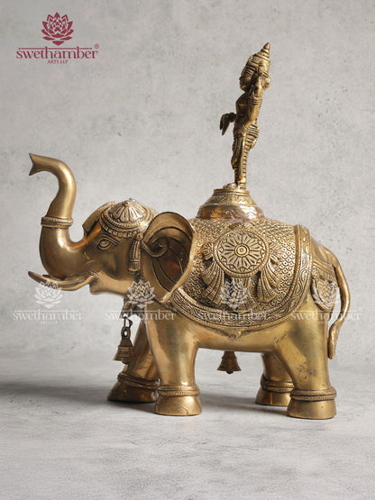 Pure Brass Lord Venkateshwara Swamy on Elephant 17"