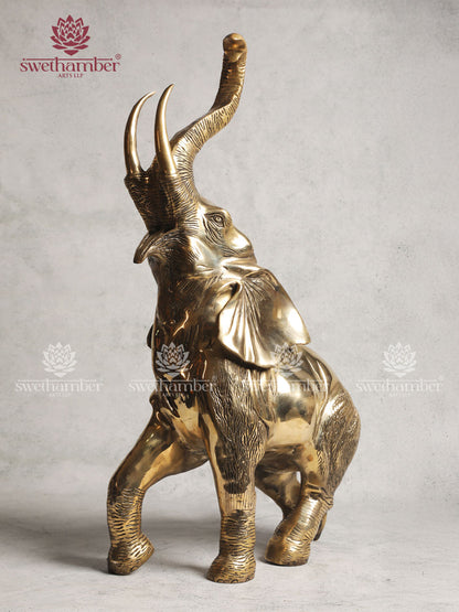 Pure Brass Trunk Up Elephant Statue 28"