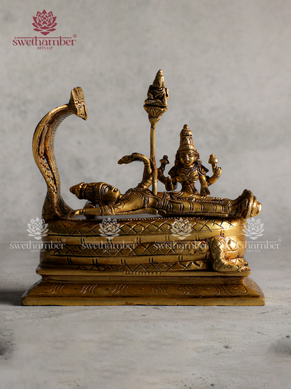 Pure Brass Sleeping Vishnu Idol | Spiritual Home & Temple Decor