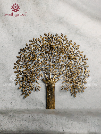 Brass Tree of Life Wall Hanging with Birds | Vastu Wall Decor