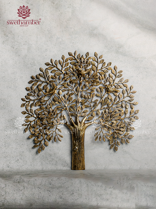Brass Tree of Life Wall Hanging with Birds | Vastu Wall Decor