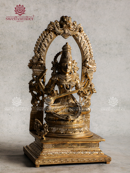 Bronze Saraswati Idol | Goddess Saraswati Murti for Knowledge & Wisdom