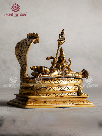 Pure Brass Sleeping Vishnu Idol | Spiritual Home & Temple Decor