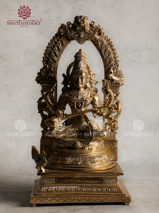 Bronze Saraswati Idol | Goddess Saraswati Murti for Knowledge & Wisdom