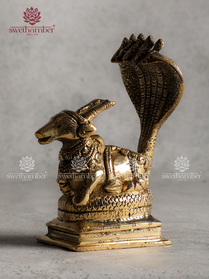 Brass Nandi with Snake Hood Idol – Antique Finish