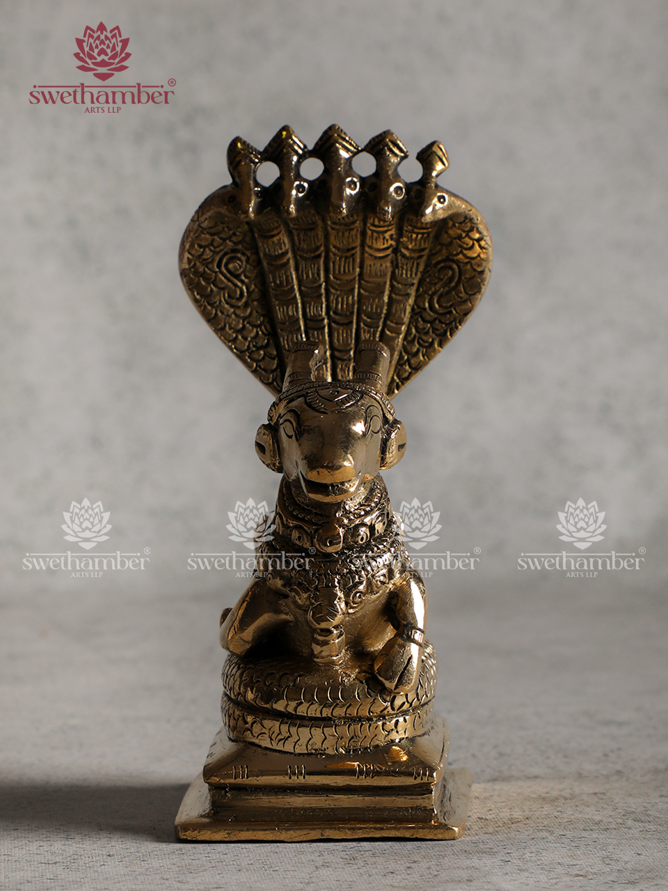 Brass Nandi with Snake Hood Idol – Antique Finish