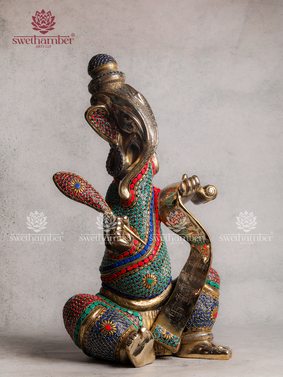 Brass Modern Ganesha Writing Statue