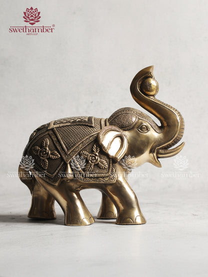 Brass Elephant Statue With Enchanted Carving
