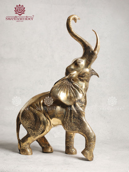 Pure Brass Trunk Up Elephant Statue 28"