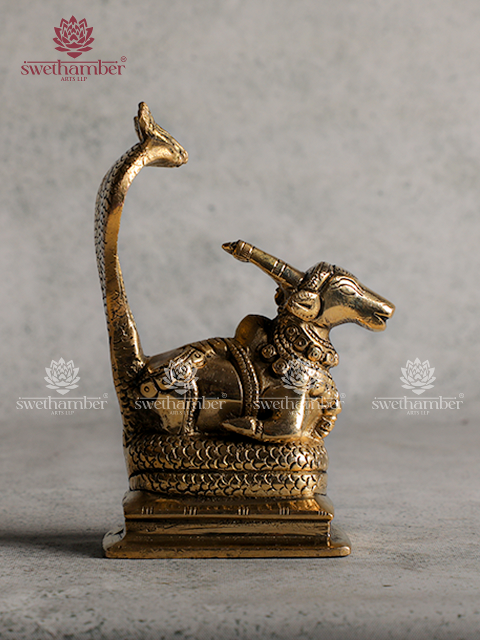 Brass Nandi with Snake Hood Idol – Antique Finish