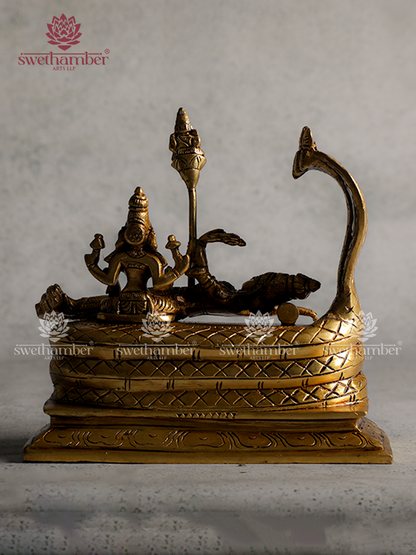 Pure Brass Sleeping Vishnu Idol | Spiritual Home & Temple Decor