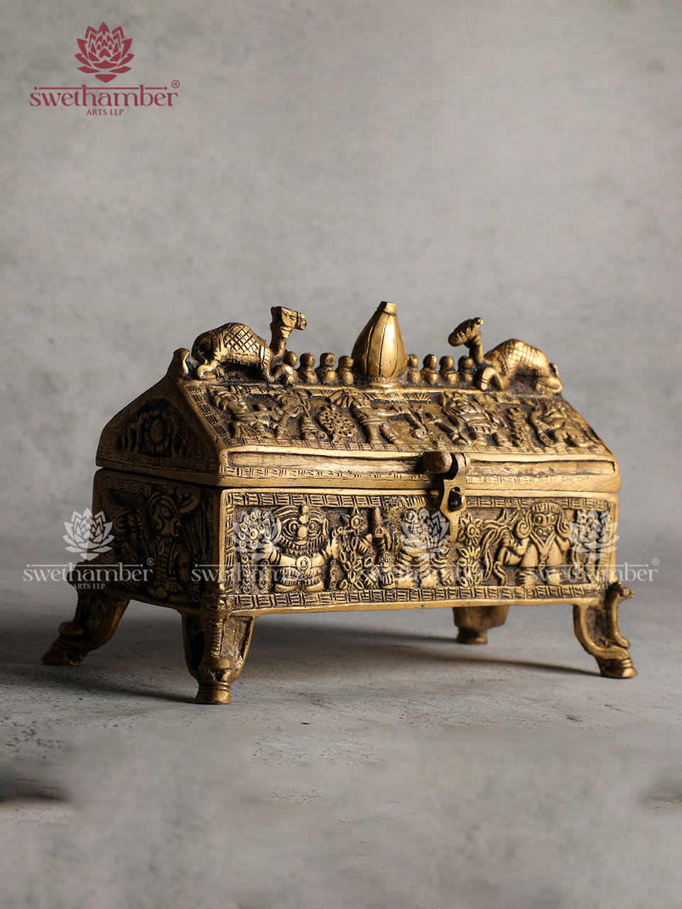 Pure Brass Multipurpose Jewelry Box – Camel Design with Intricate Carvings | Decorative Storage Box