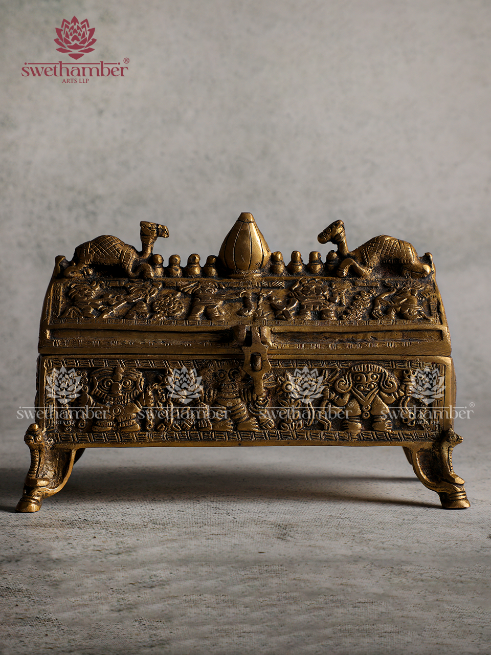 Pure Brass Multipurpose Jewelry Box – Camel Design with Intricate Carvings | Decorative Storage Box
