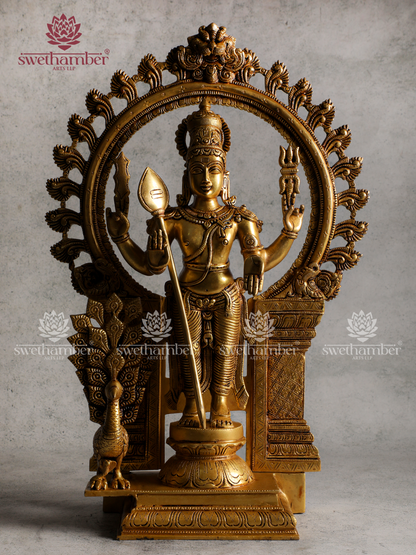 Lord Subramanya Brass Idol | Kartikeya God Sculpture for Pooja & Decor
