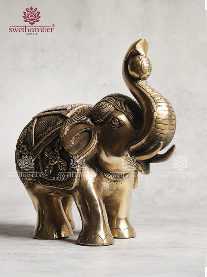 Brass Elephant Statue With Enchanted Carving