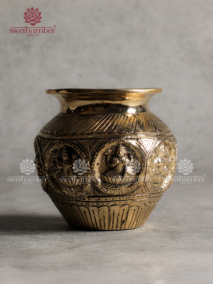 Brass Kalash with  Lakshmi Embossed Design | Premium Pooja Kalasam
