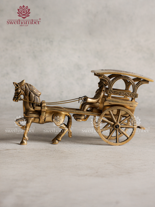 Antique Finish Brass Horse Cart | Vintage Home Decor Item