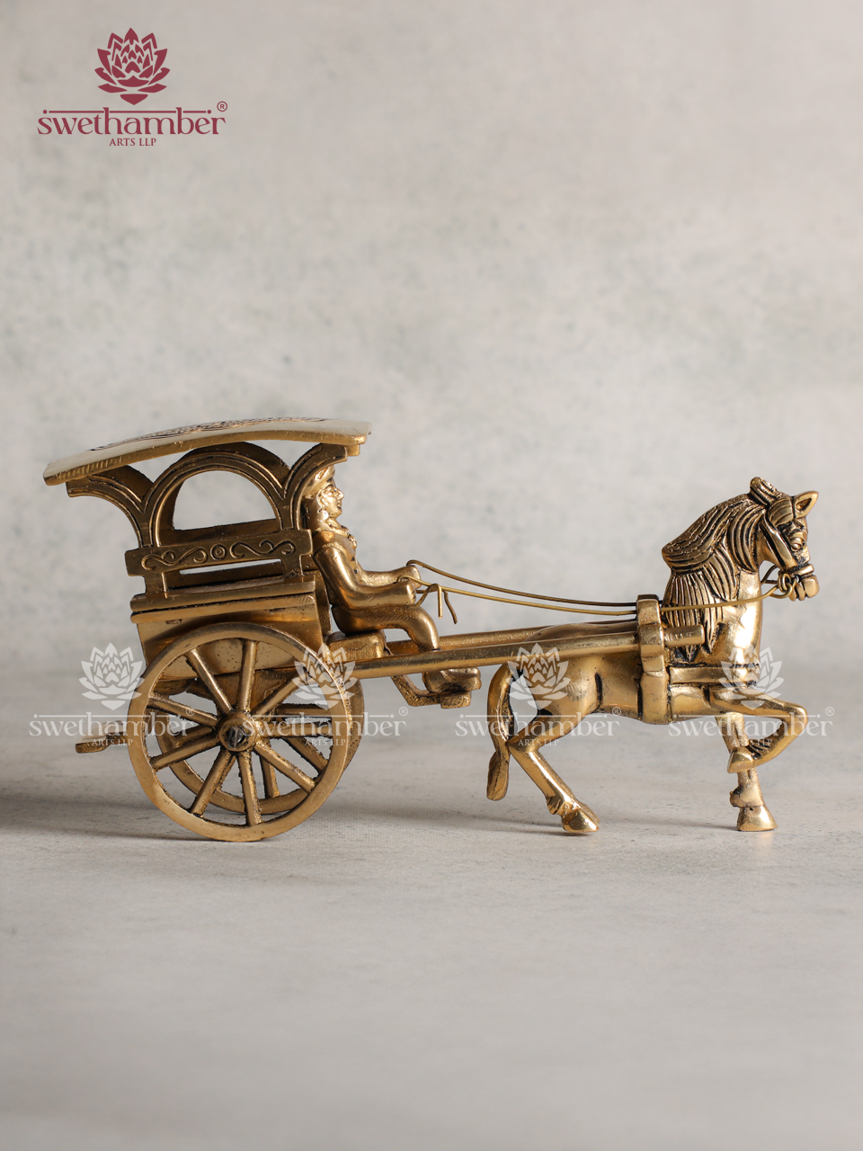 Antique Finish Brass Horse Cart | Vintage Home Decor Item