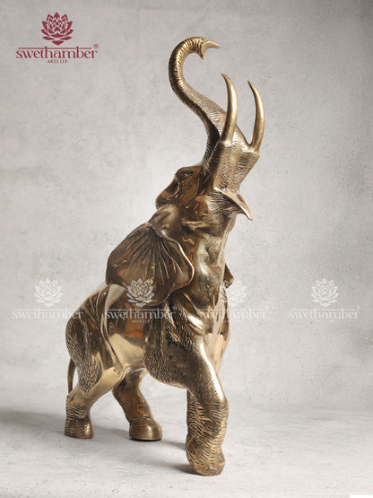 Pure Brass Trunk Up Elephant Statue 28"