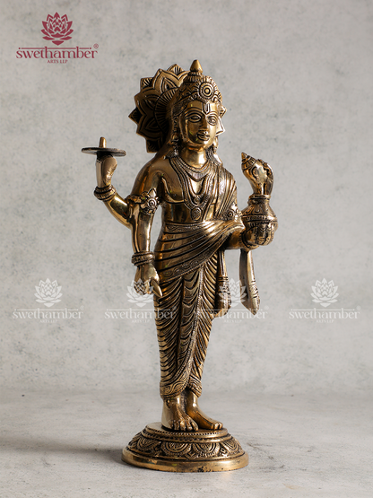 Brass Lord Dhanvantari Idol | God of Ayurveda Statue