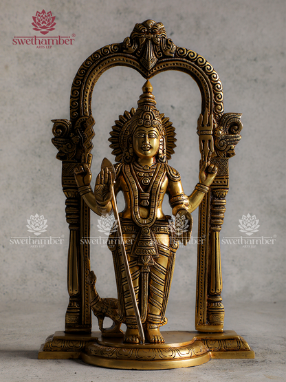 Kartikeya Murugan Idol | Handcrafted Brass Statue with Peacock