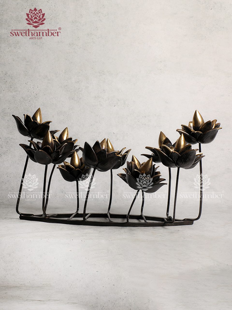 Contemporary  Brass Lotus Stand Showpiece for Table Decor