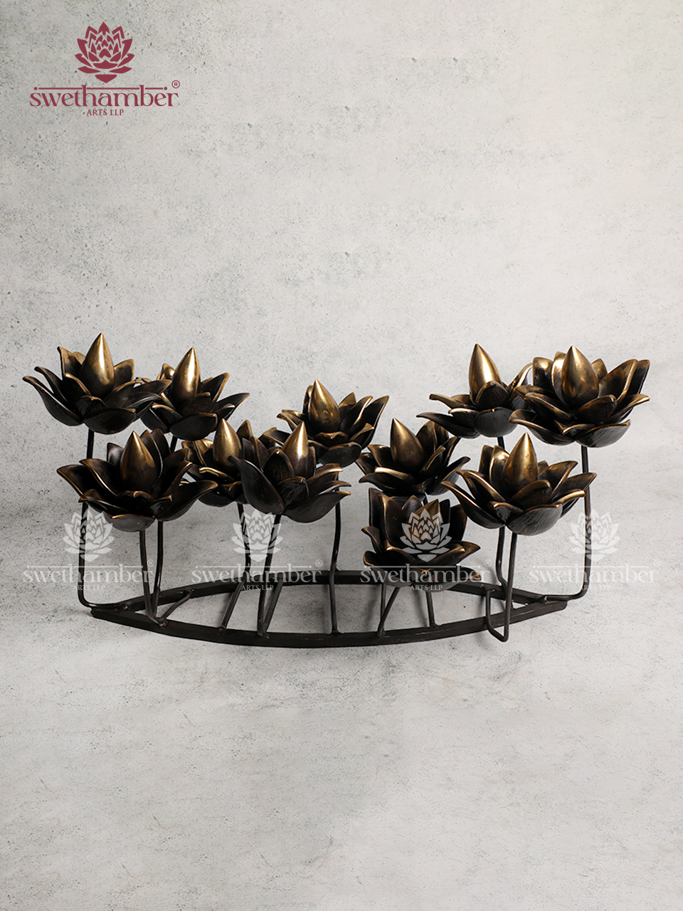 Contemporary  Brass Lotus Stand Showpiece for Table Decor