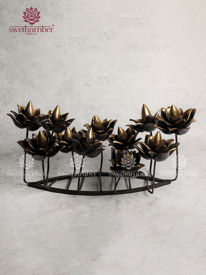 Contemporary  Brass Lotus Stand Showpiece for Table Decor