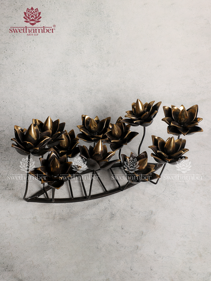 Contemporary  Brass Lotus Stand Showpiece for Table Decor
