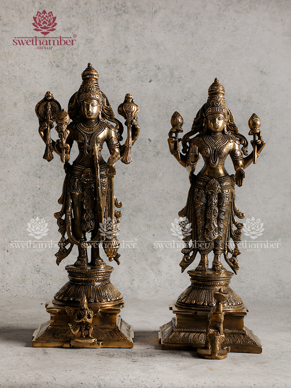 Brass Standing Vishnu Lakshmi Idol | Vishnu Lakshmi Statue