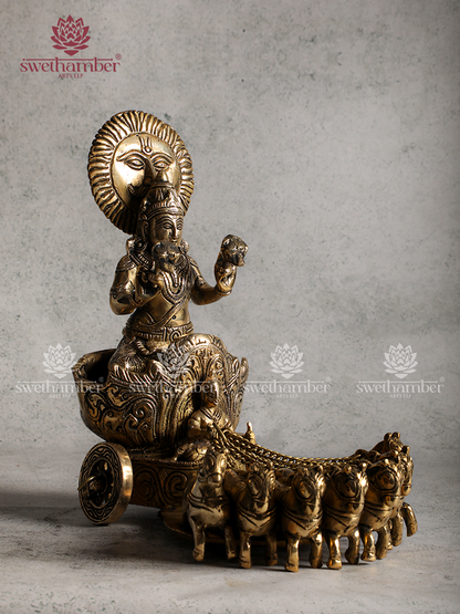 Brass Surya Rath Statue – Sun God Chariot (Antique Finish)