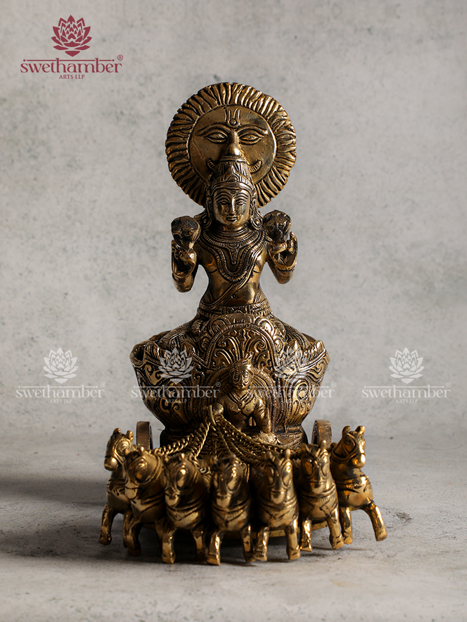 Brass Surya Rath Statue – Sun God Chariot (Antique Finish)