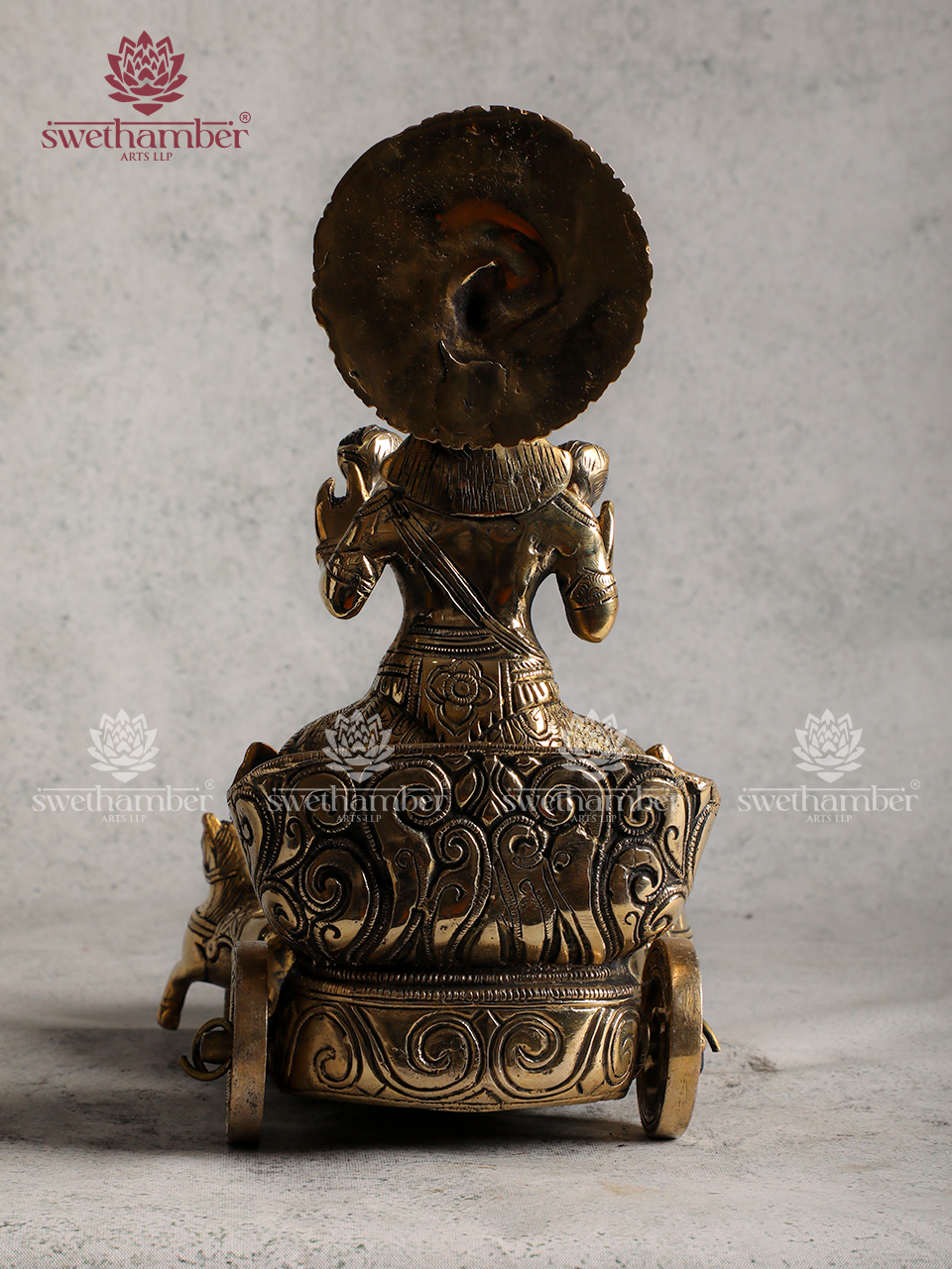 Brass Surya Rath Statue – Sun God Chariot (Antique Finish)