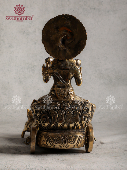 Brass Surya Rath Statue – Sun God Chariot (Antique Finish)