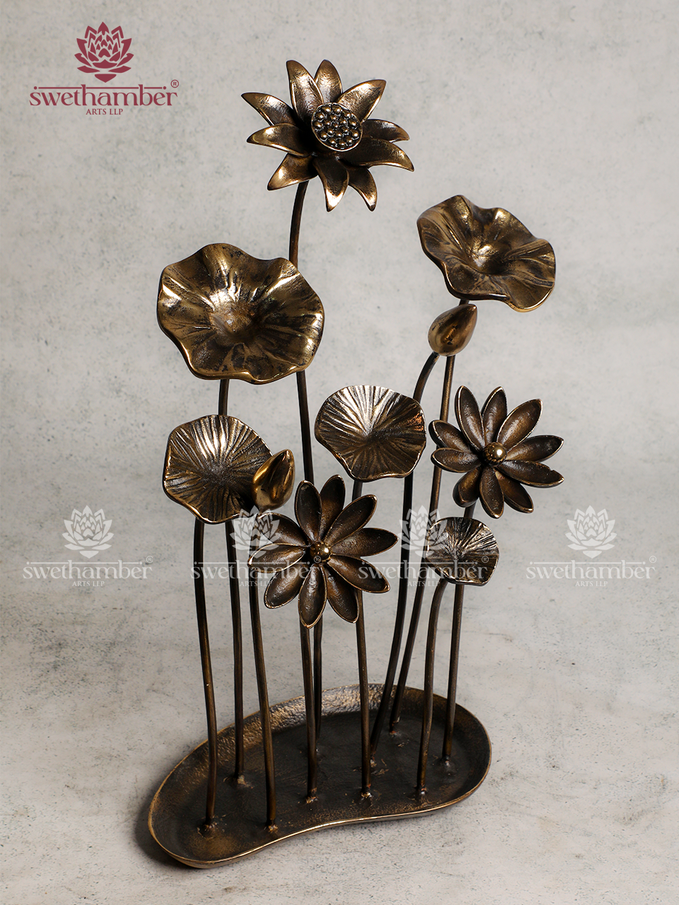 Handcrafted Brass Lotus with Leaf Stand for Home Décor