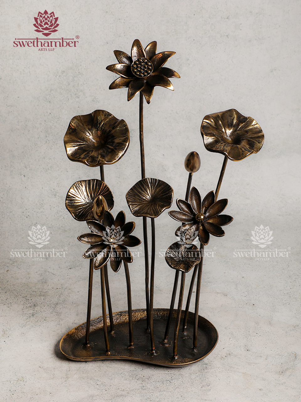 Handcrafted Brass Lotus with Leaf Stand for Home Décor