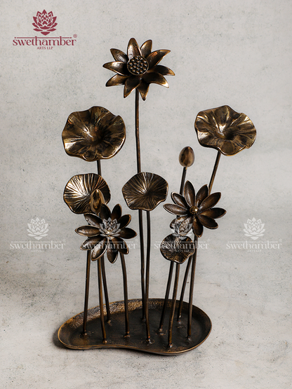 Handcrafted Brass Lotus with Leaf Stand for Home Décor