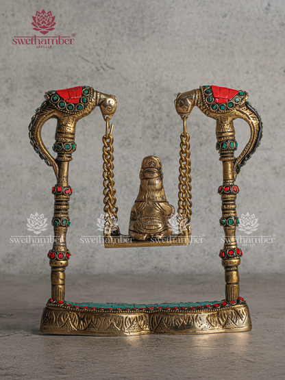 Brass Ladoo Gopal Baby Krishna Idol on Jhula | Bal Krishna Statue for Home Pooja & Decor