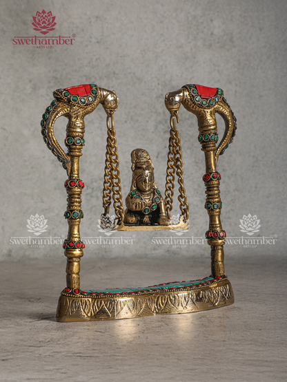 Brass Ladoo Gopal Baby Krishna Idol on Jhula | Bal Krishna Statue for Home Pooja & Decor