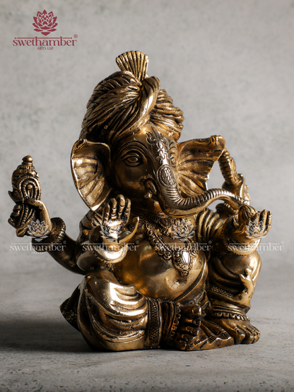 Traditional Pagadi Ganesha Brass Murti