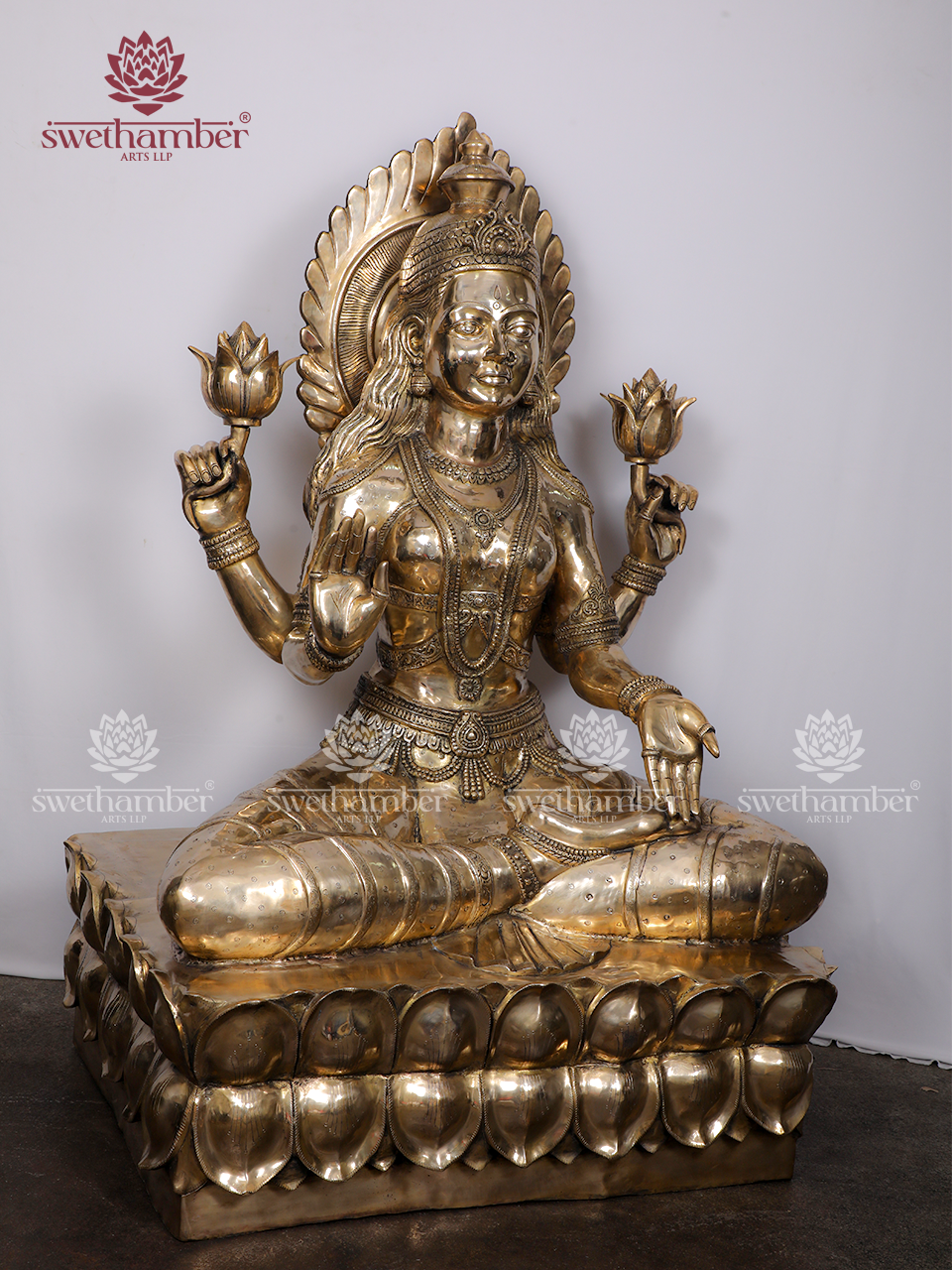 62" Large Goddess Lakshmi seated on Lotus Pedestal