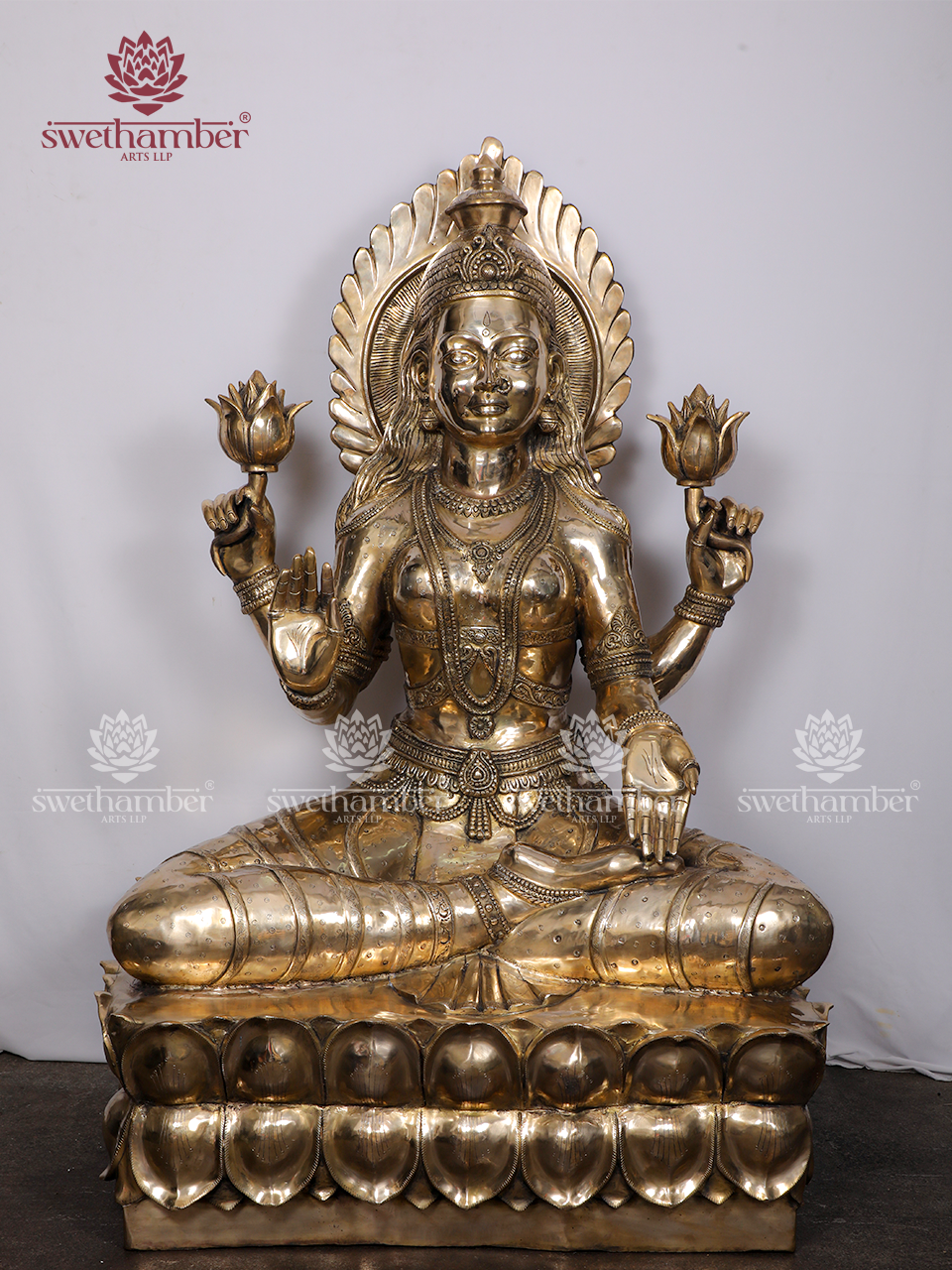 62" Large Goddess Lakshmi seated on Lotus Pedestal