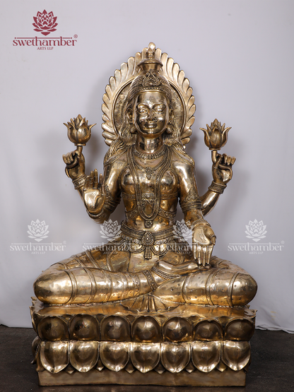 62" Large Goddess Lakshmi seated on Lotus Pedestal