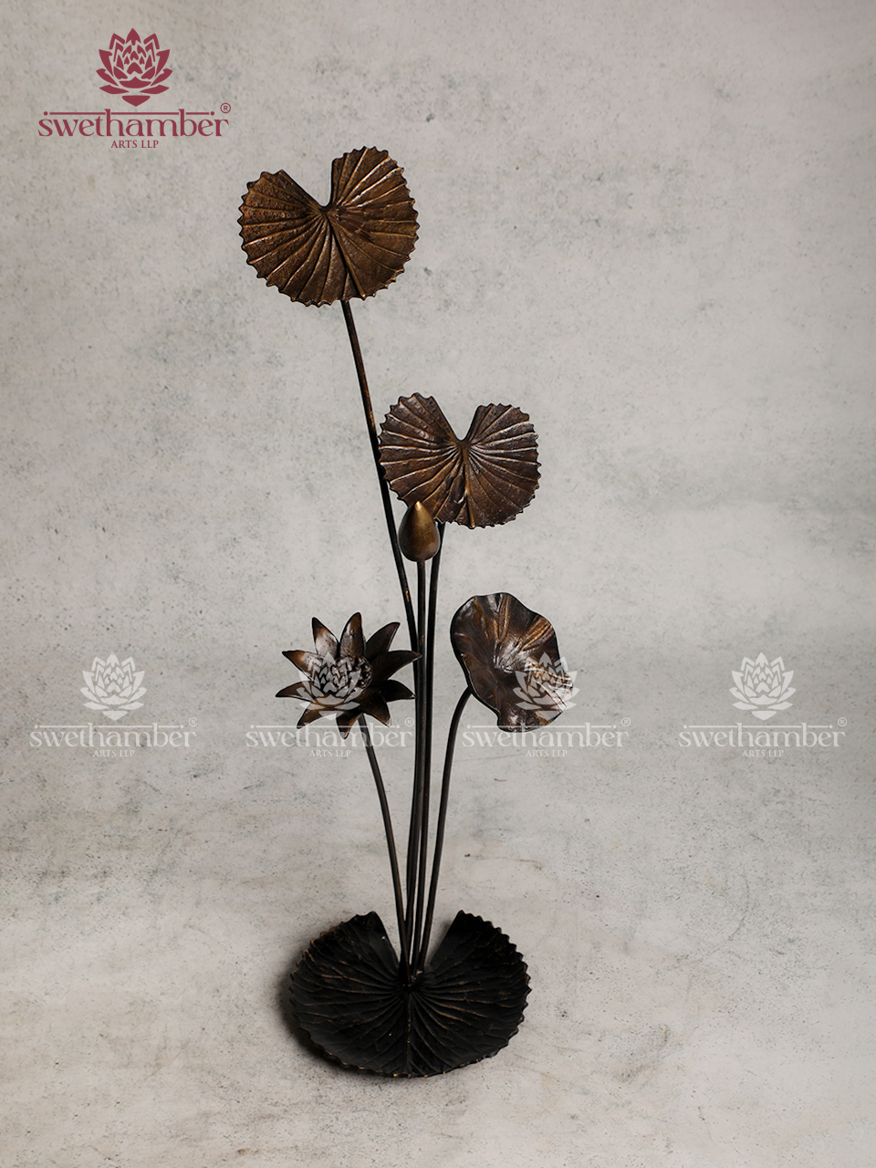 Decorative Brass Lotus Bud & Leaf Stand for Table