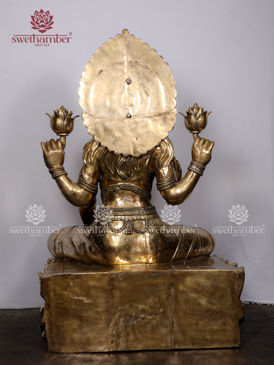 62" Large Goddess Lakshmi seated on Lotus Pedestal