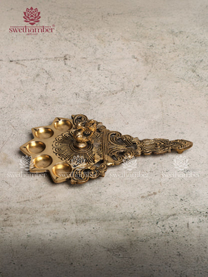 BRASS PANCH AARTI SPOON