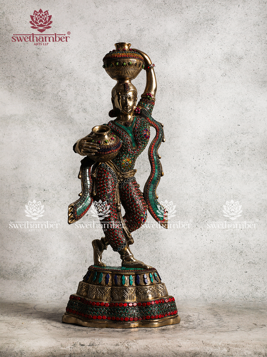 Brass Matka Lady Idol for Living Room Decoration