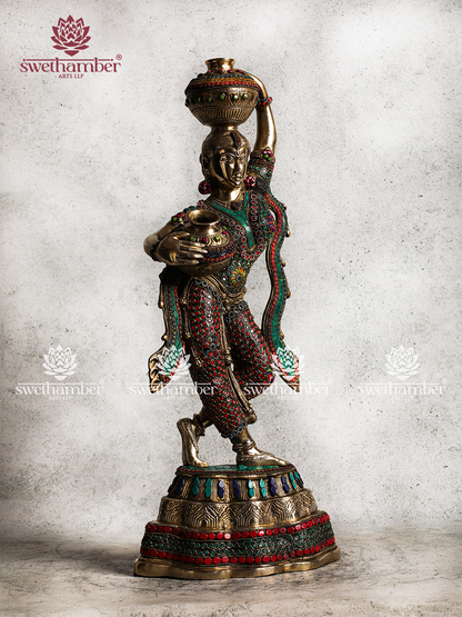 Brass Matka Lady Idol for Living Room Decoration