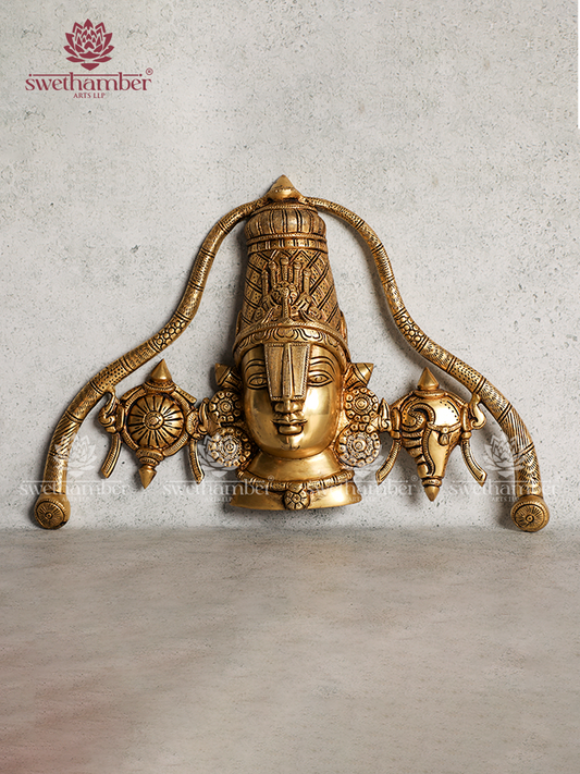 Lord Tirupati Balaji  Brass Face Wall Hanging Golden Shankh and Chakra